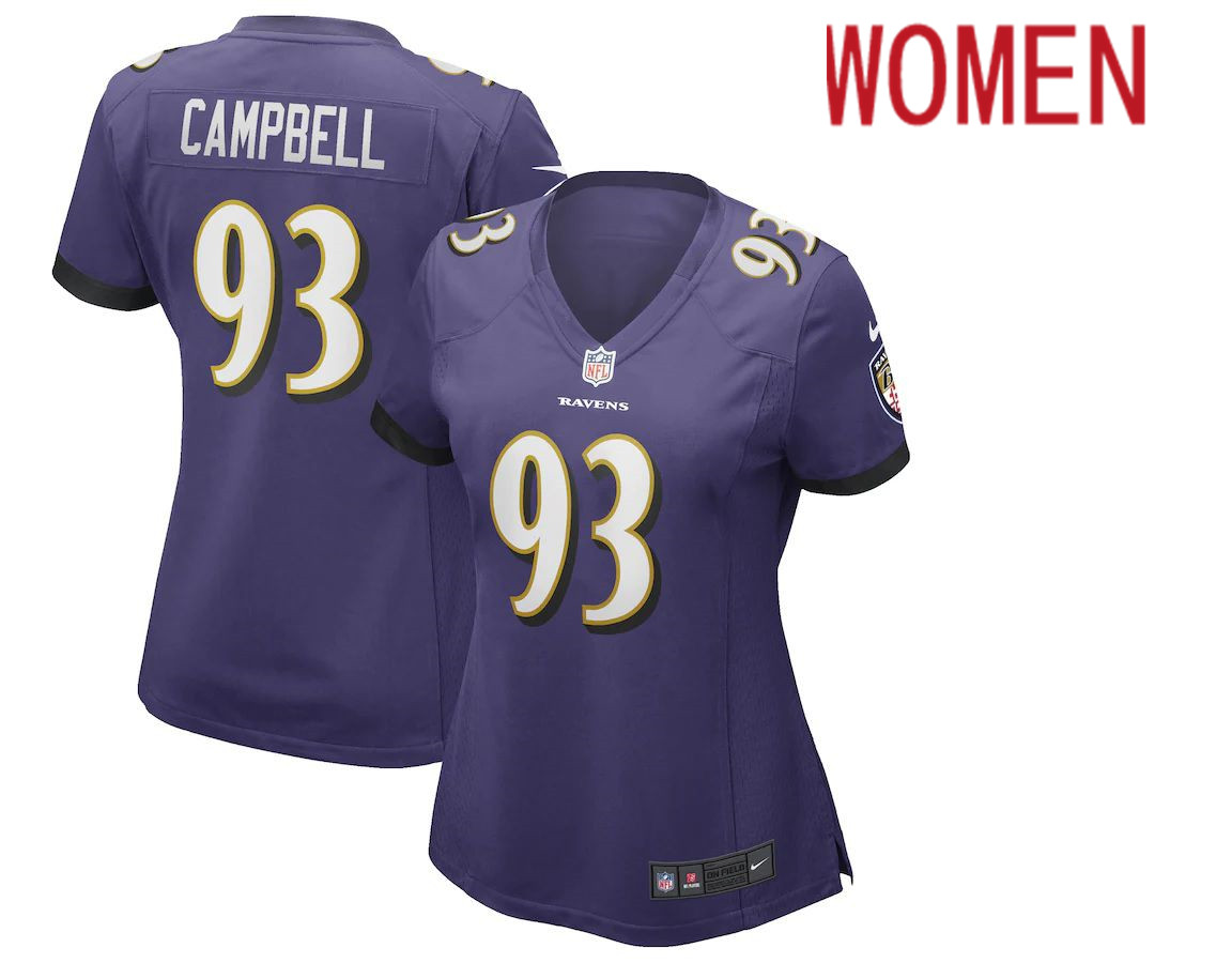 Women Baltimore Ravens #93 Calais Campbell Nike Purple Game Player NFL Jersey->women nfl jersey->Women Jersey